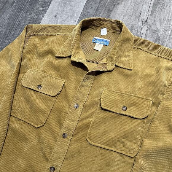 VTG Stag Hill Corduroy Button Shirt Mens Golden Yellow Cord Two Pocket Casual - Picture 3 of 5